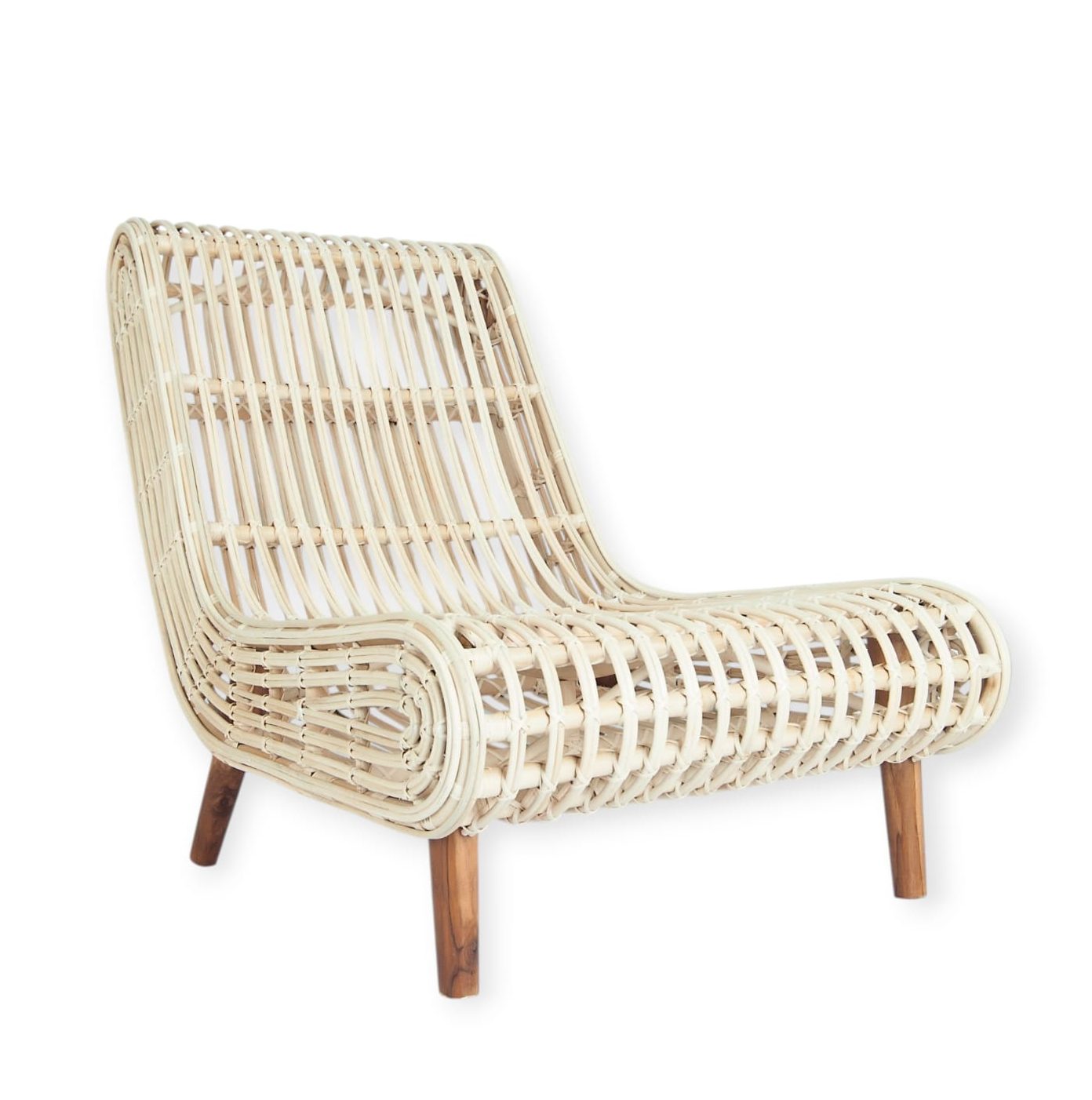 Rattan and Teak Lounge Chair